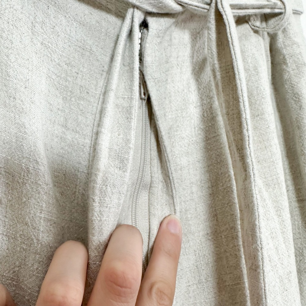 First Monday |‎ Linen Wide Leg Cropped Ankle Paperbag Tie Pants in Beige - Picture 3 of 4